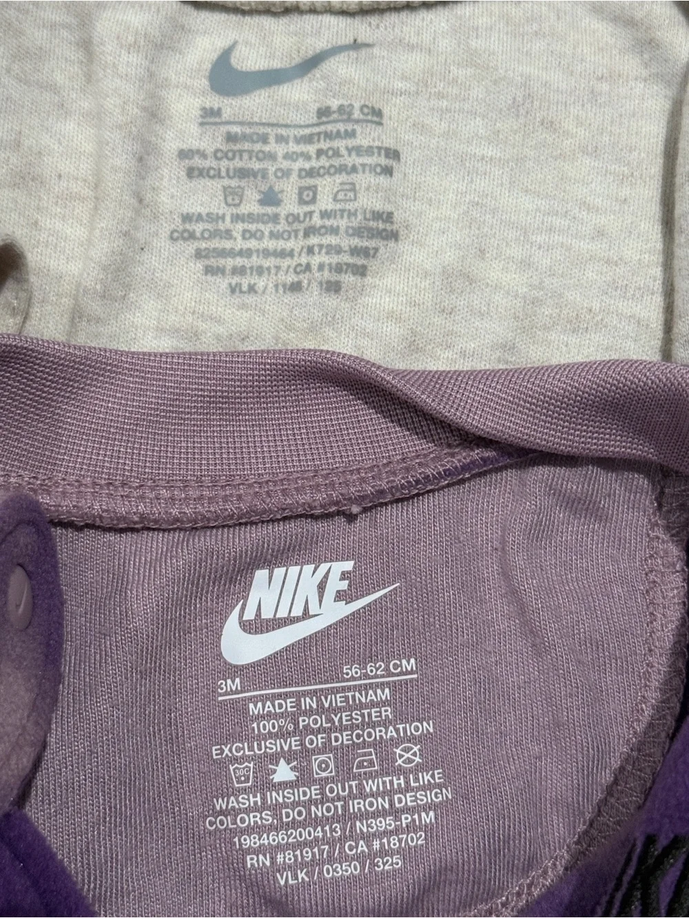 2 Baby Nike Footie Pajamas Sleepers size 3M.